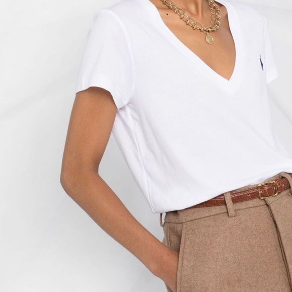 New! Polo Ralph Lauren Cotton V Neck Pony Logo T Shirt Classic White XL🤍 - Picture 8 of 13